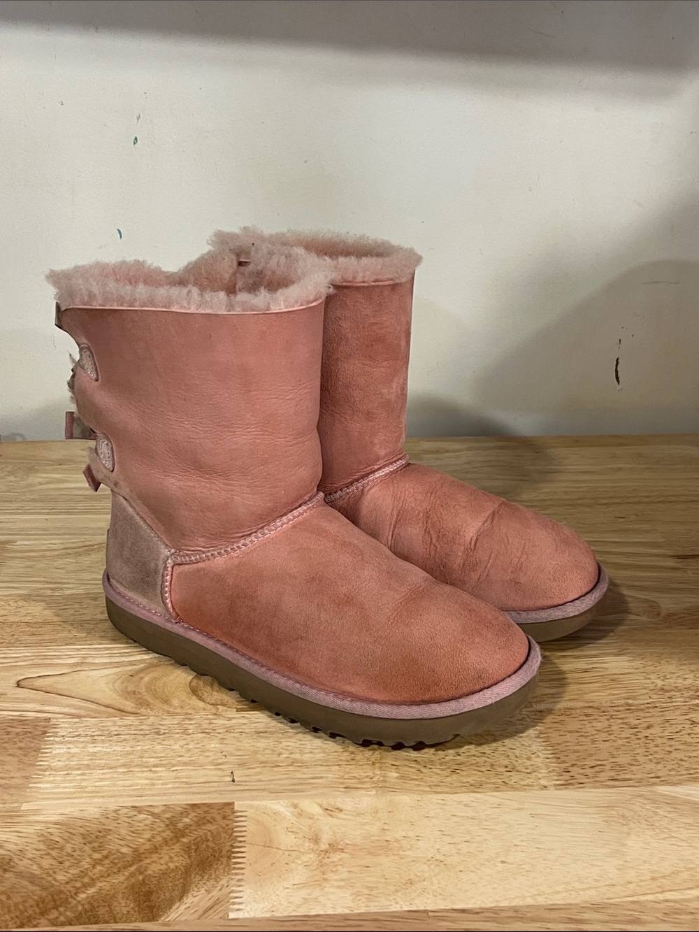 UGG Bailey Bow Stripe Blush Pink Boots size 8